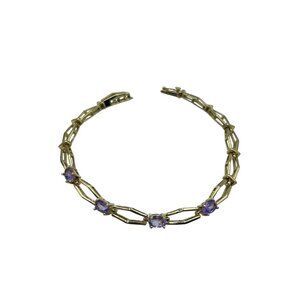 Vintage 80s Bracelet Genuine Purple Amethyst Stones Classic Dainty Bracelet